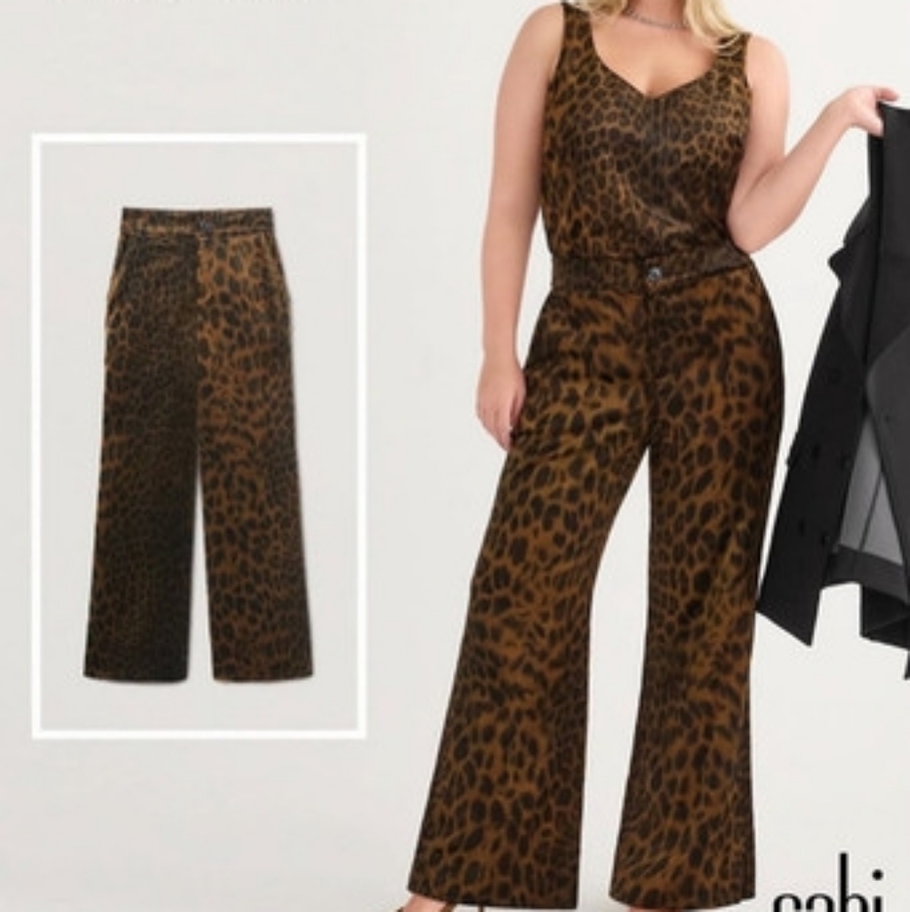 CAbi Party Leopard Print Wide-Leg Pants And Tank Top. Medium Tank. Large Pant